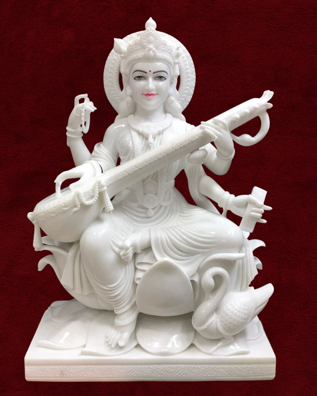 Graceful Marble Saraswati Ji - Artistic Elegance Goddess of Arts Makrana Marble Temple Moorti
